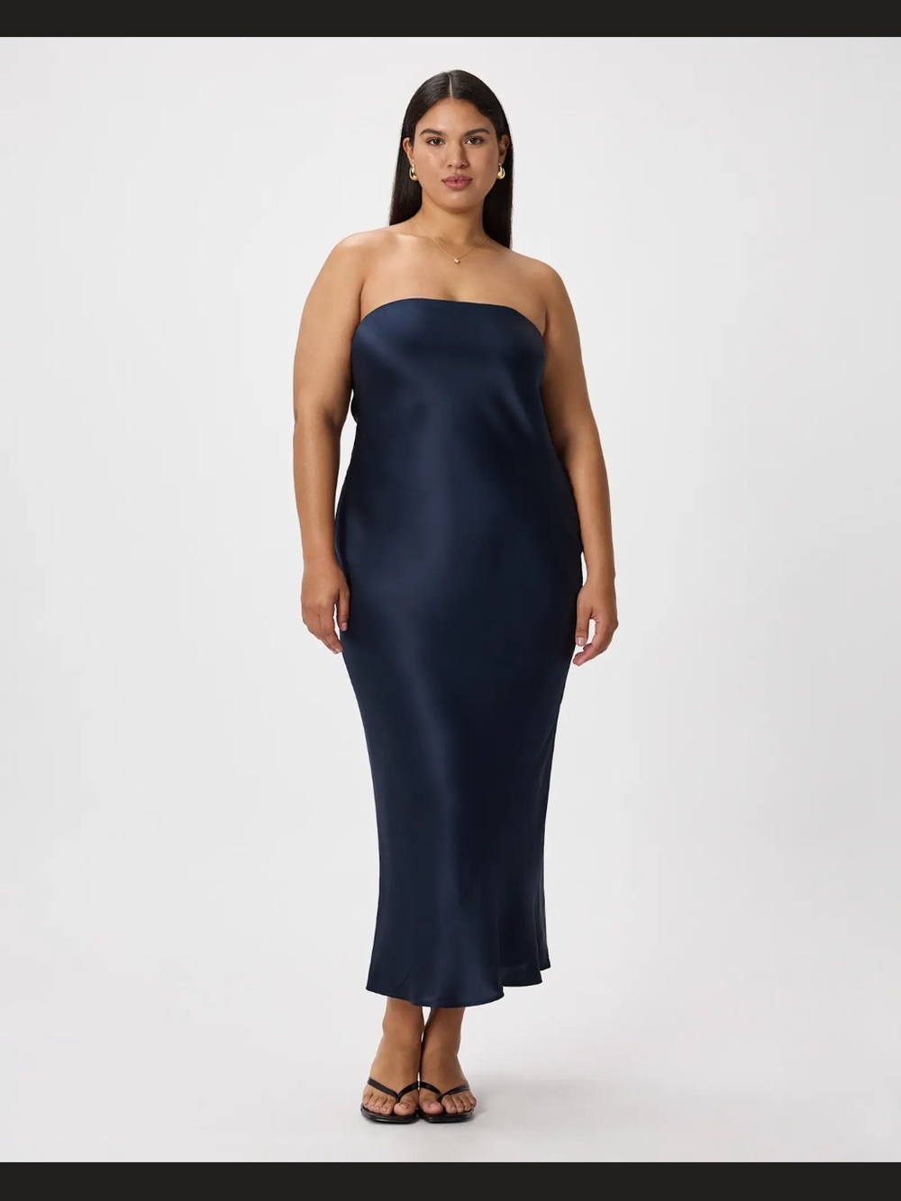 Quince Strapless Navy Silk Midi Dress